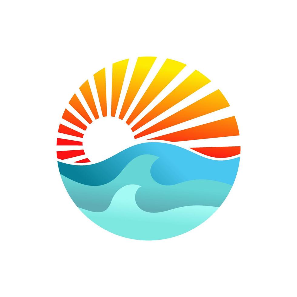 logo del paesaggio dell'isola della spiaggia. vettore di progettazione del logo della spiaggia. logo spiaggia all'aperto estate viaggio sole stock vettore