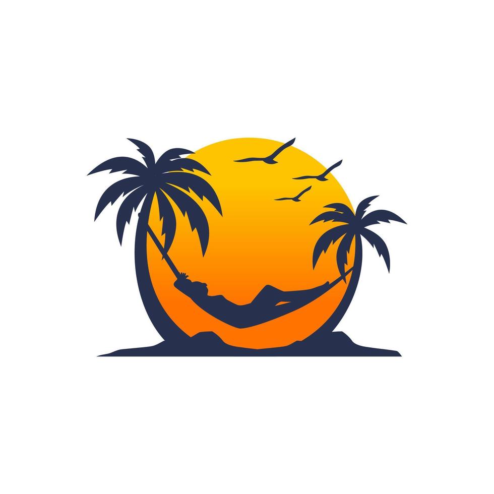 logo del paesaggio dell'isola della spiaggia. vettore di progettazione del logo della spiaggia. logo spiaggia all'aperto estate viaggio sole stock vettore