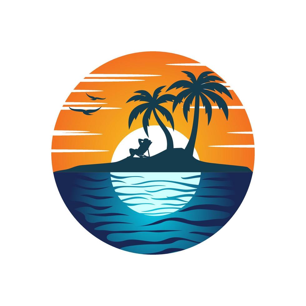 logo del paesaggio dell'isola della spiaggia. vettore di progettazione del logo della spiaggia. logo spiaggia all'aperto estate viaggio sole stock vettore