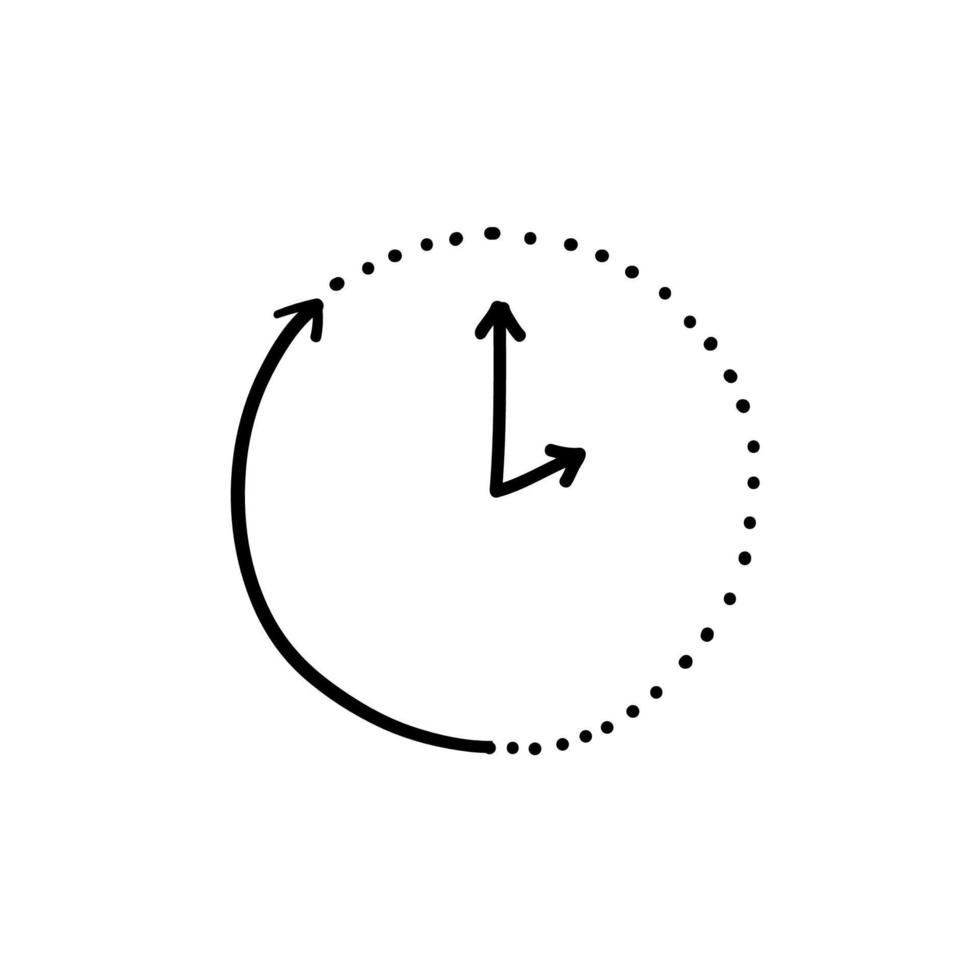 icona del conto alla rovescia dell'orologio in stile doodle disegnato a mano. illustrazione vettoriale del cronometro su sfondo bianco isolato.