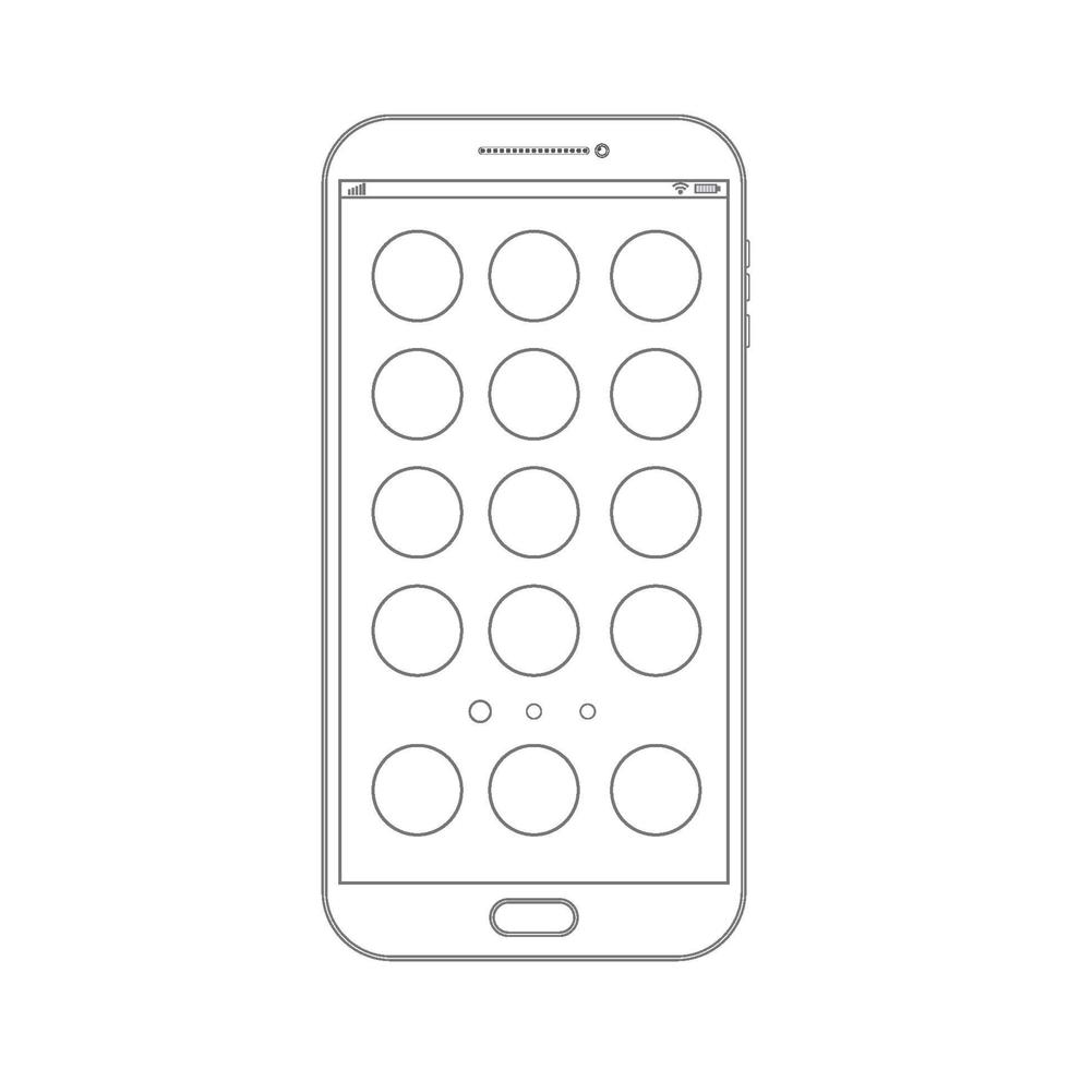 smartphone di disegno di contorno con icone vuote. design elegante in stile linea sottile. smartphone vettoriale con icone dell'interfaccia utente.