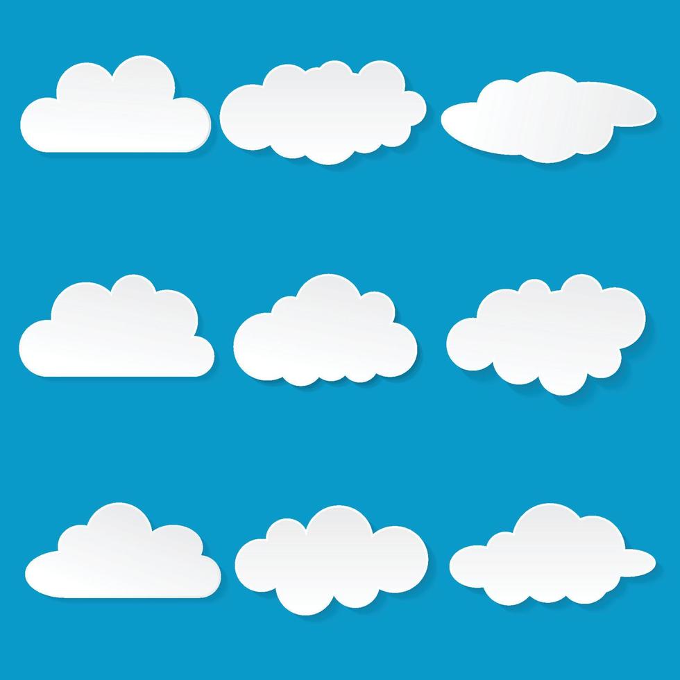 collezione di cloudscapes dal design piatto. ombre piatte. illustrazione vettoriale