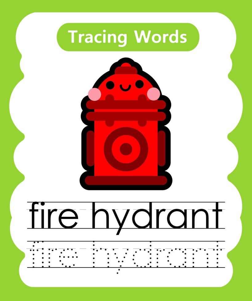 fogli di lavoro di parole inglesi con vocabolario fire hydant vettore
