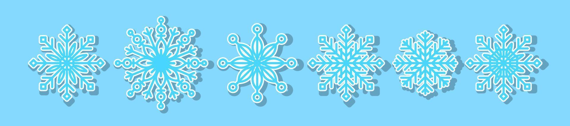 set vettoriale di icone di fiocchi di neve. concetto di natale, celebrazione, gelo, fiocco di neve, simbolo decorativo, vacanza.