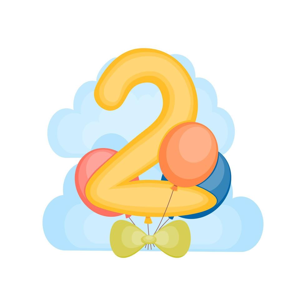 Invito a una festa di compleanno di 2 anni con palloncini. modello di celebrazione del 2° anniversario della cartolina d'auguri. illustrazione vettoriale. vettore