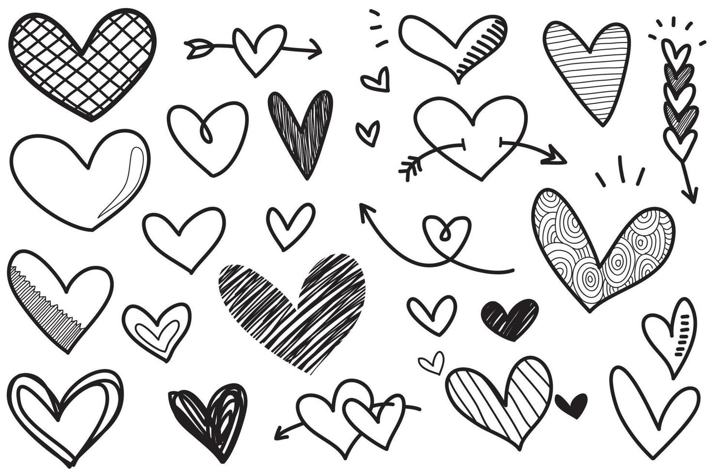 cuori di doodle, cuori d'amore disegnati a mano. illustrazione vettoriale. vettore