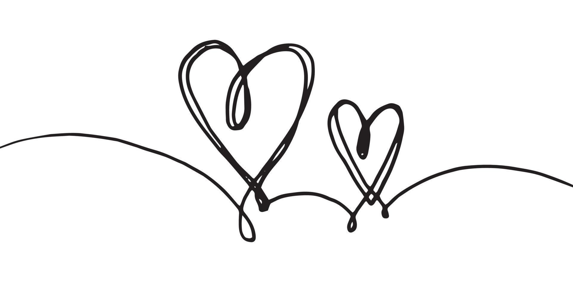 scarabocchi di cuore di grunge sgualciti disegnati a mano con linee sottili, forma divisoria. Isolato su uno sfondo bianco. illustrazione vettoriale