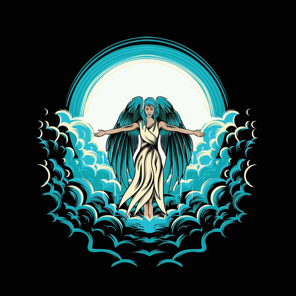 illustrazione di angelo femminile volante per il design e la stampa di t-shirt vettore