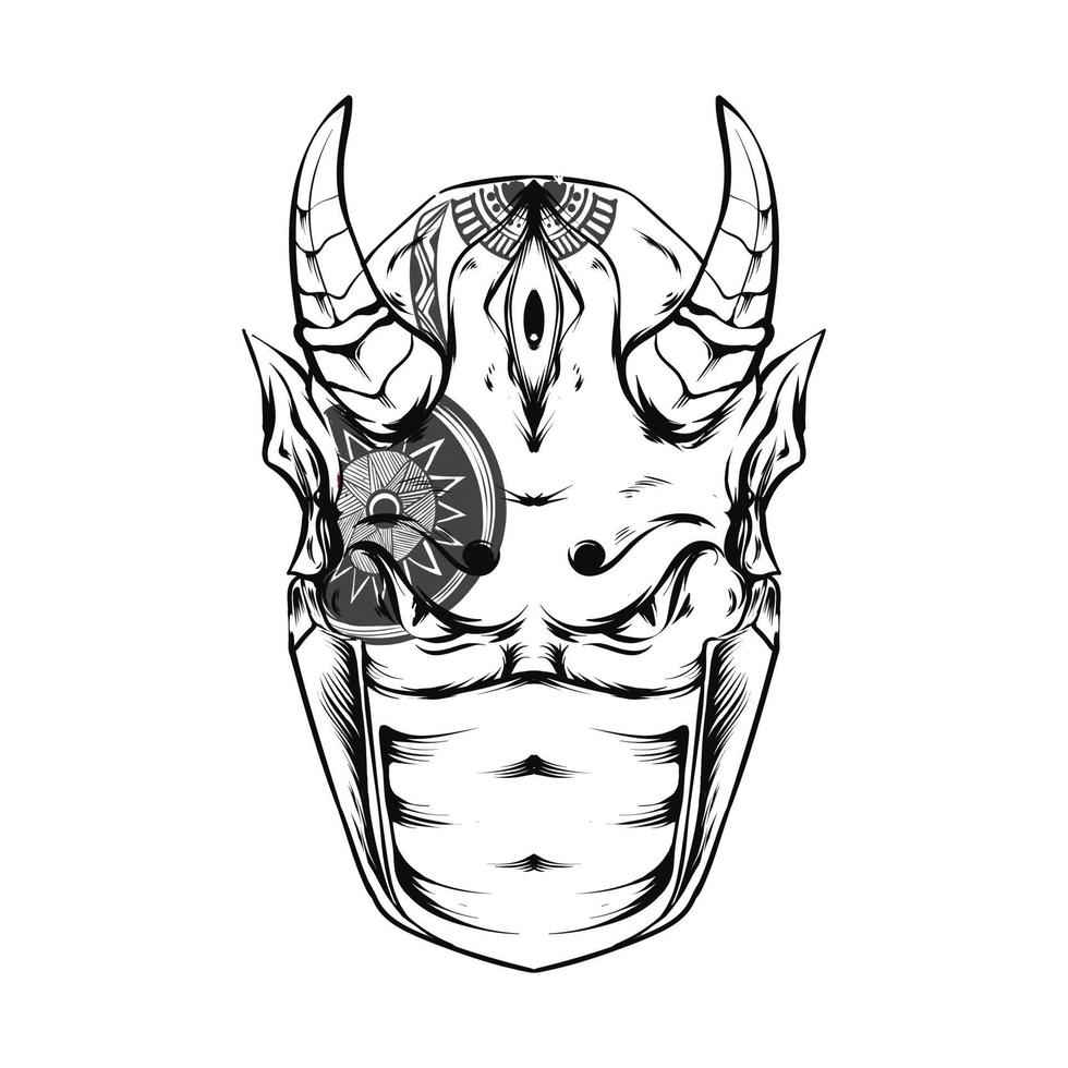 illustrazione di oni con maschera ninja e tatuaggio mandala vettore