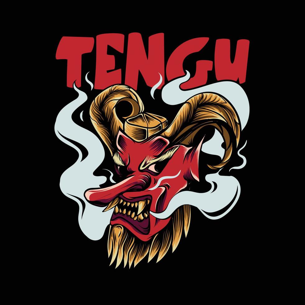 illustrazione di tengu con fumo per t-shirt vettore