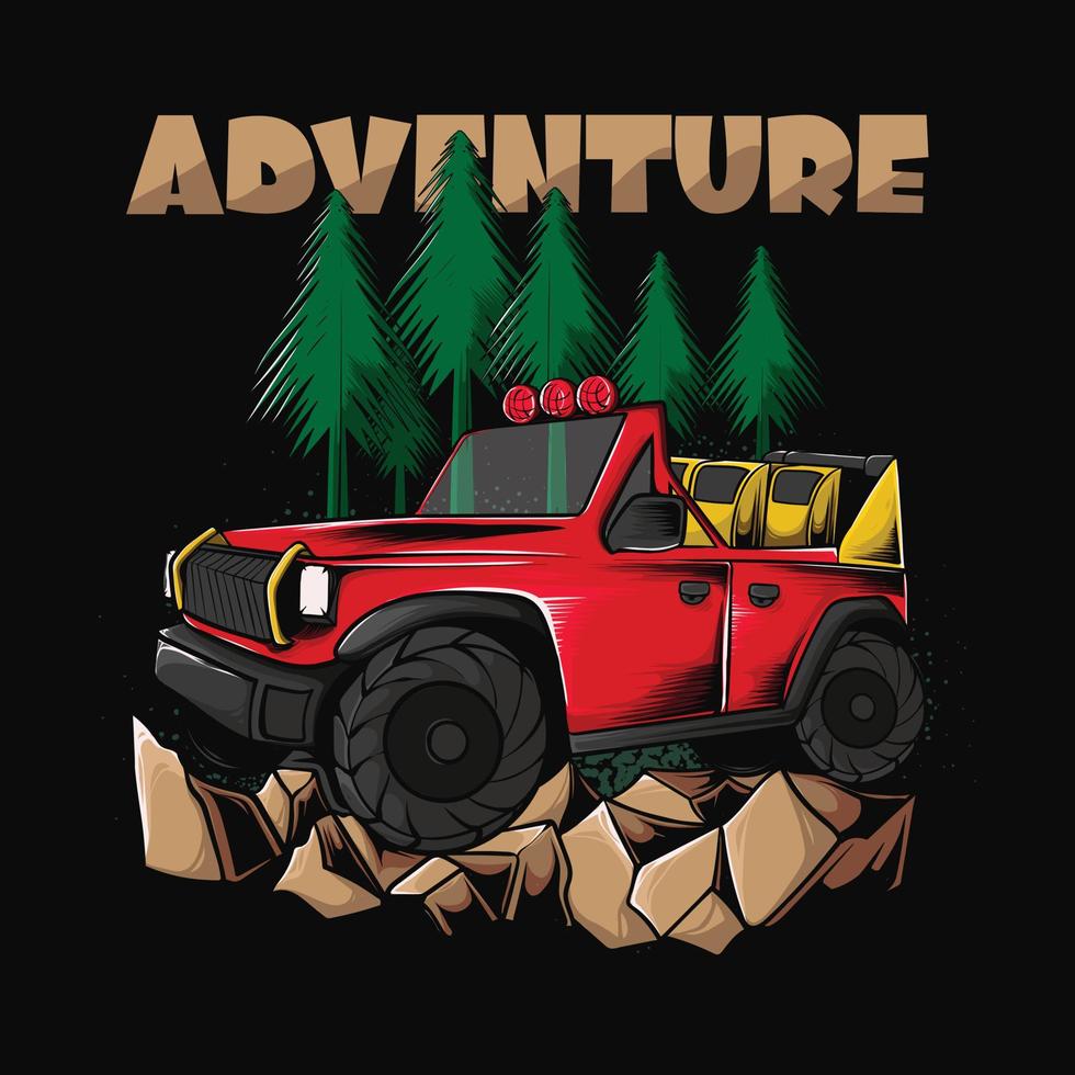 Illustrazione di avventura fuoristrada per veicoli 4x4 per il design e la stampa di t-shirt vettore