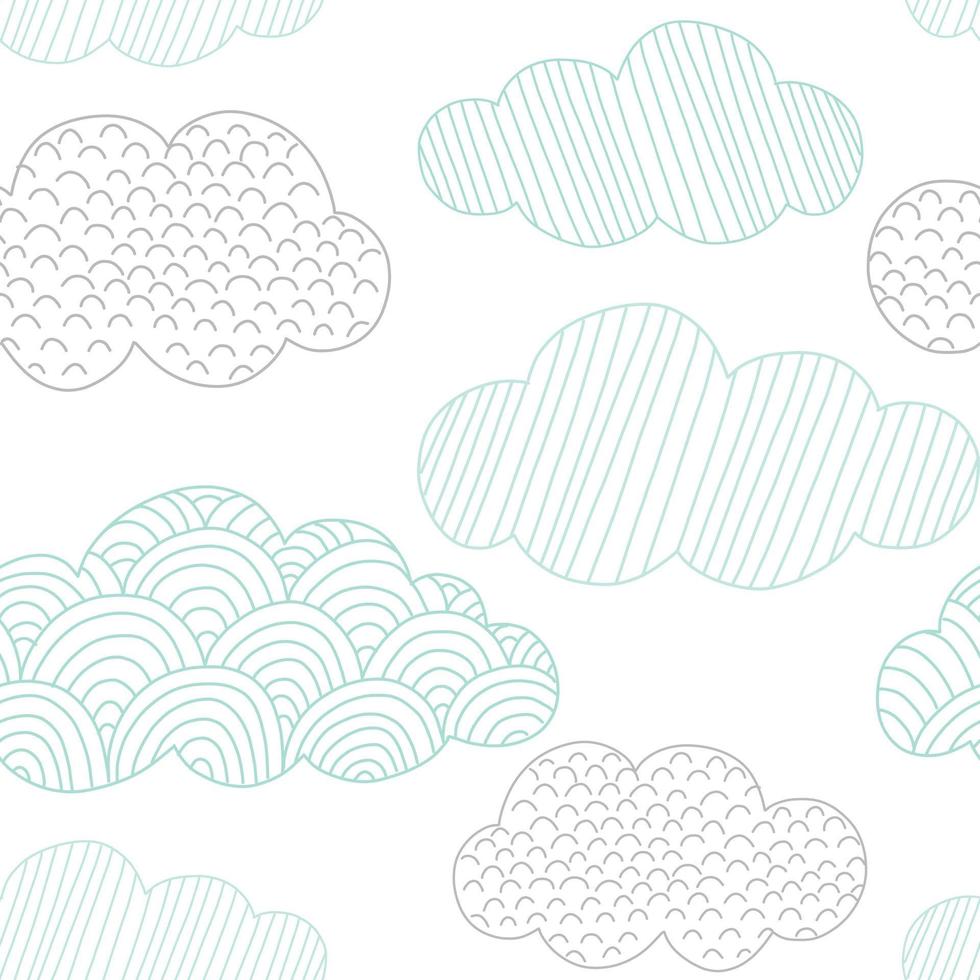 modello vettoriale di nuvole. carino doodle nuvole sfondo senza soluzione di continuità. design di stampa scandinavo disegnato a mano.