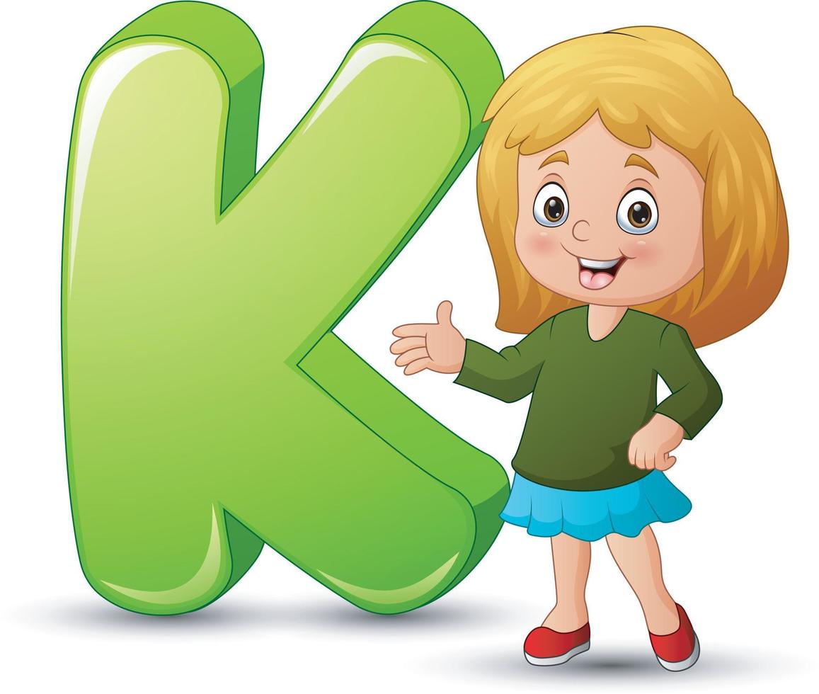 illustrazione di una ragazza in piedi accanto a una lettera k vettore