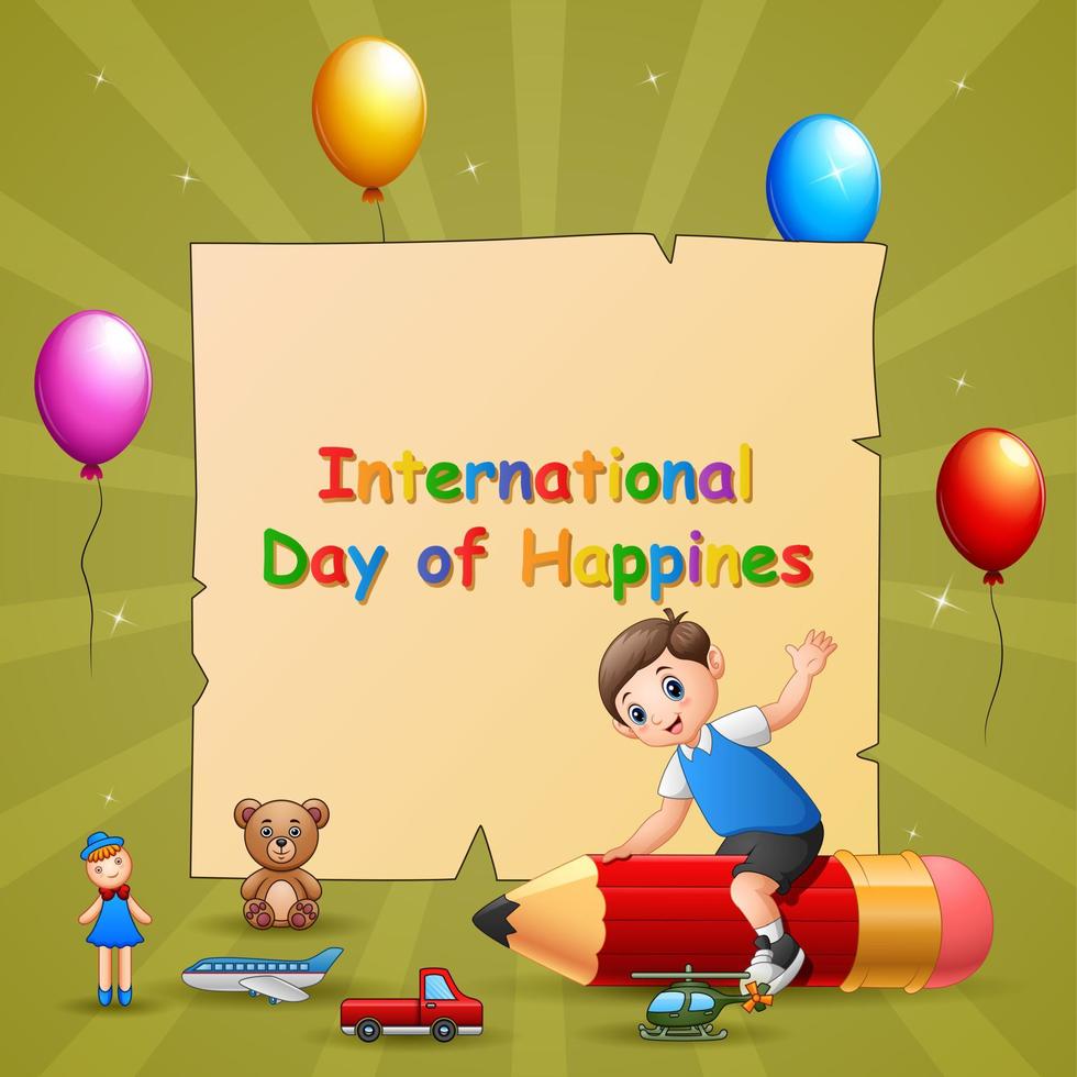 disegno del modello di giornata internazionale della felicità con il ragazzo sulla matita vettore