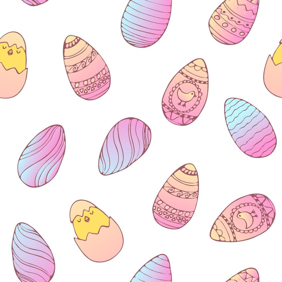 Reticolo senza giunte di Pasqua disegnato a mano con uova di Pasqua decorate, illustrazione vettoriale