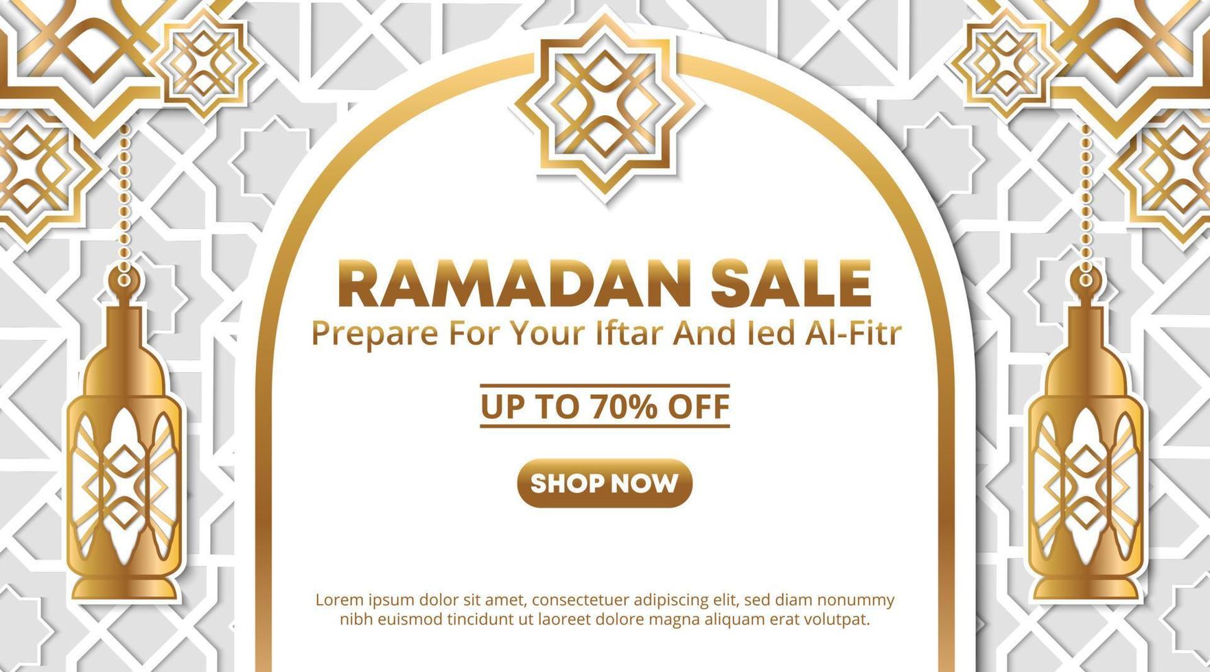 design di banner di vendita ramadan con carta da taglio in stile di decorazione islamica vettore