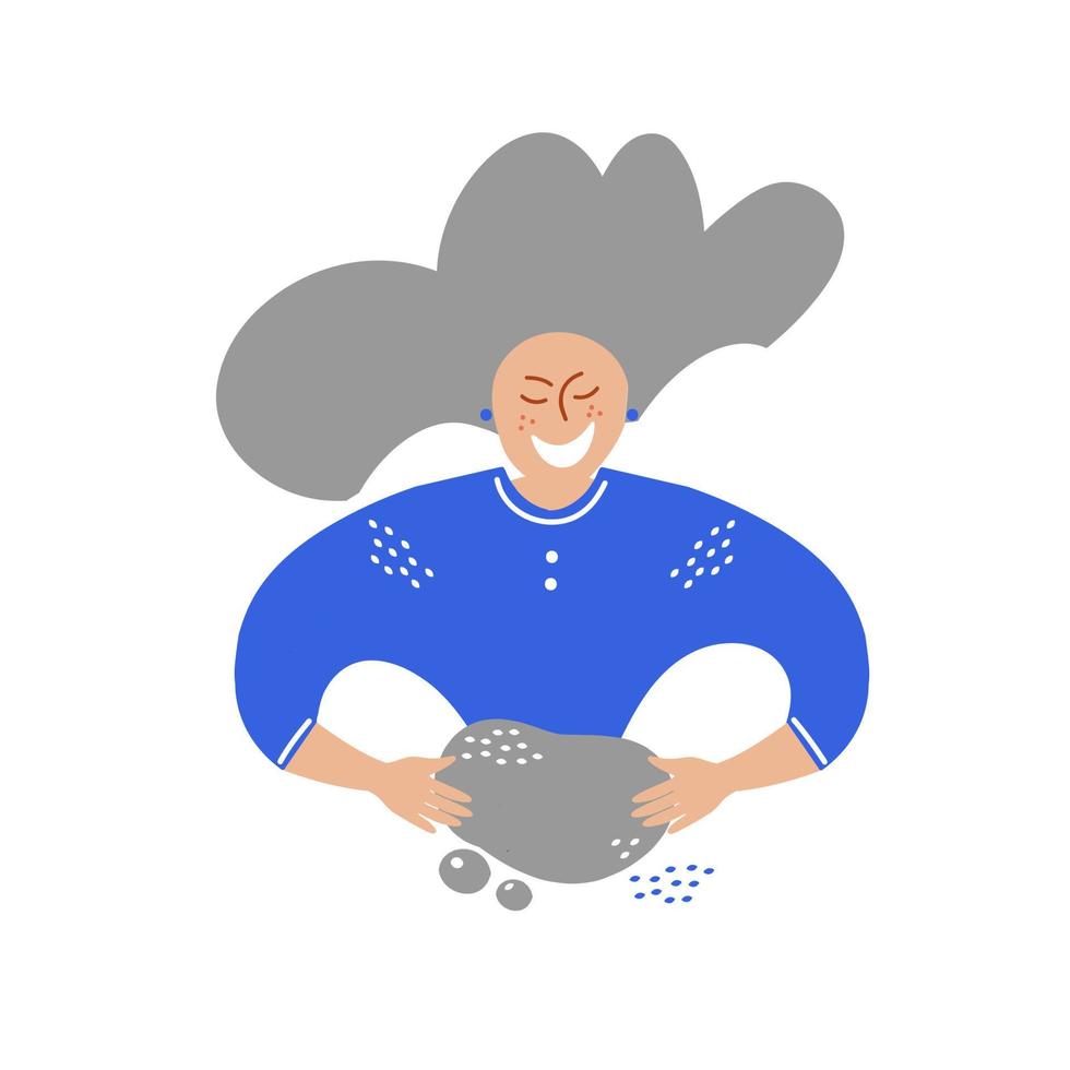 anziana che lavora sulla pasta e fa il pane in cucina. illustrazione vettoriale