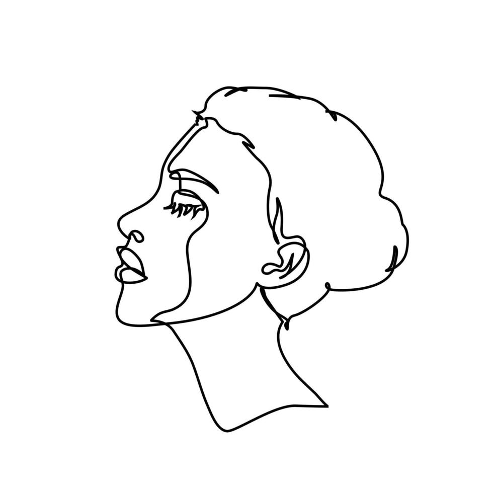 una linea faccia donna disegnata su sfondo bianco isolato illustrazione vettoriale