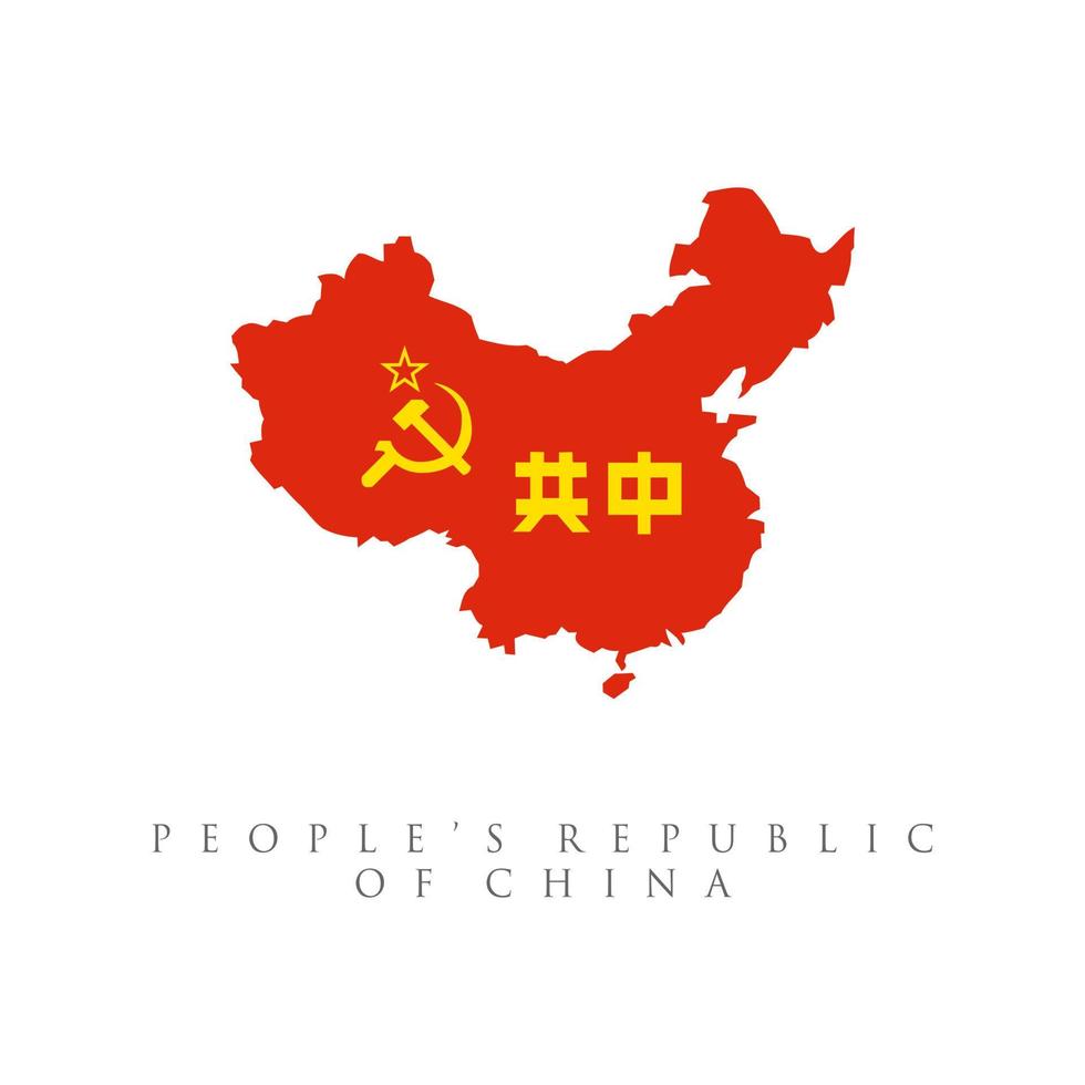 mappa della bandiera comunista della cina. isolato su sfondo bianco. partito comunista cinese vettore