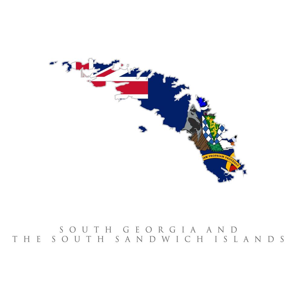 mappa della georgia meridionale e delle isole sandwich meridionali. mappa della forma e bandiera della georgia meridionale e del paese delle isole sandwich meridionali. vettore