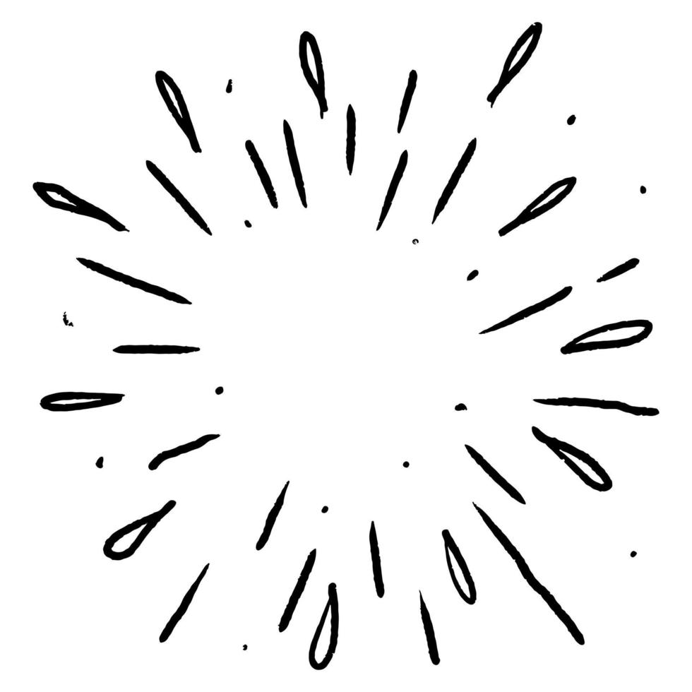 starburst, sunburst disegnato a mano. elemento di design fuochi d'artificio raggi neri. effetto esplosione comica. linee radianti, radiali. vettore