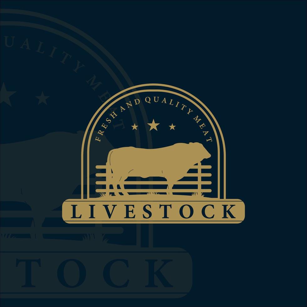 fattoria ranch e bestiame logo vintage illustrazione vettoriale modello icona design. etichetta di mucca o bufalo per emblema di concetto aziendale di macellaio o macelleria con design distintivo