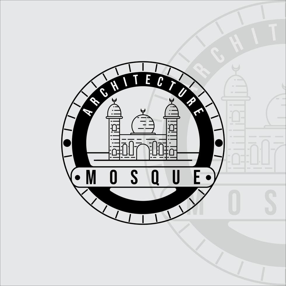 disegno dell'illustrazione d'annata del logo di vettore di arte della linea della moschea