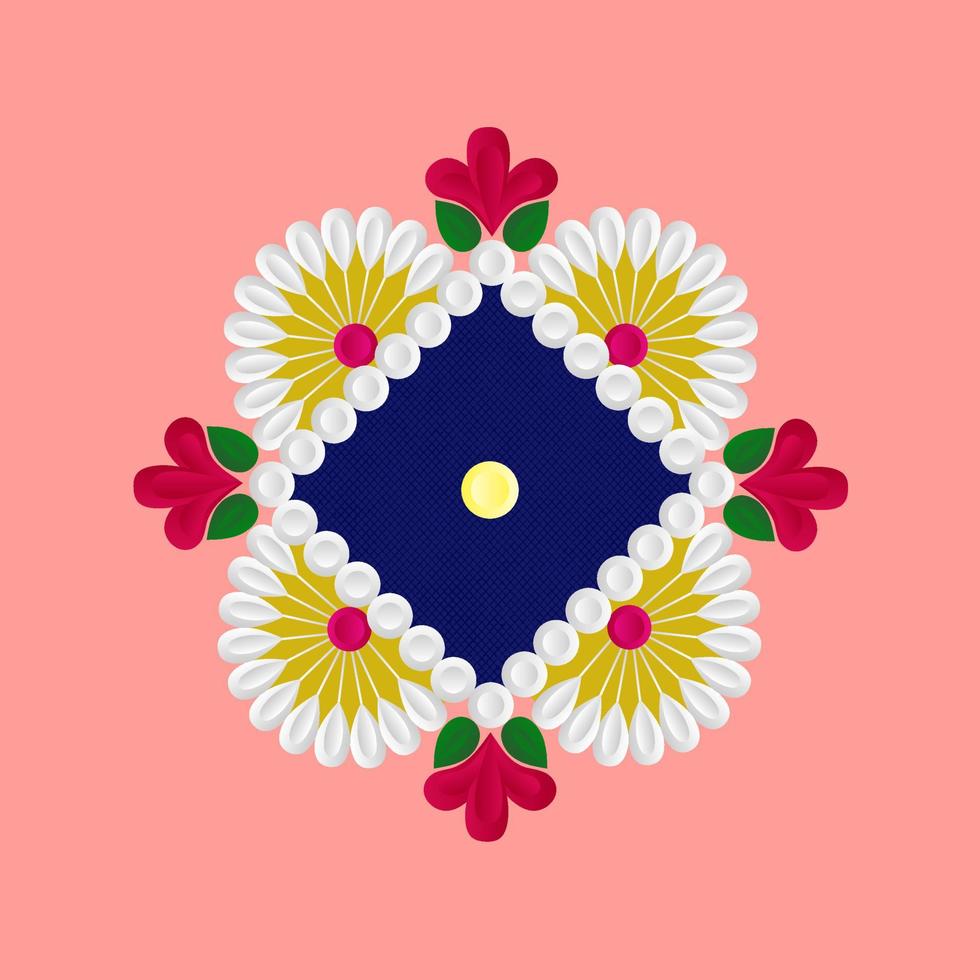 modello di ornamento artistico culturale, design per le vacanze del festival di diwali con rangoli e fiori, mandala di fiori. elementi decorativi d'epoca. orientale, illustrazione vettoriale. islam, arabo, indiano vettore