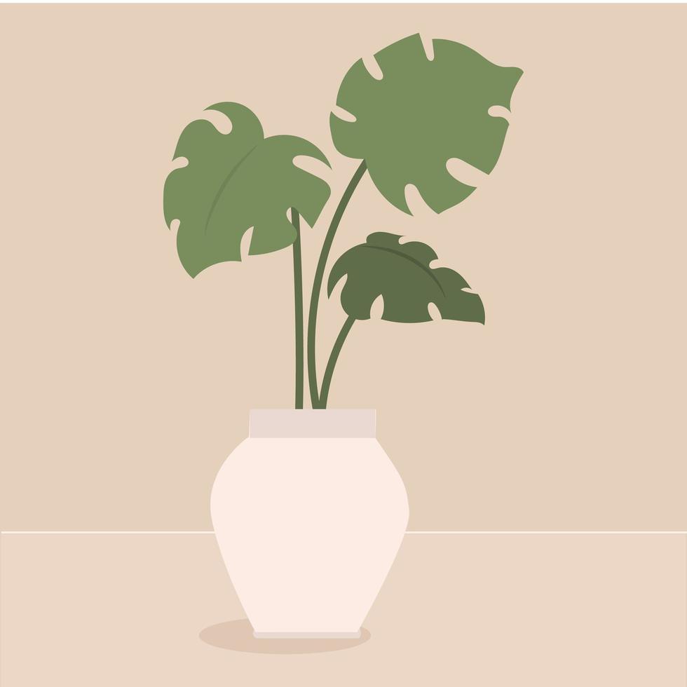 monstera in una pentola. pianta tropicale per l'arredamento di interni di casa o ufficio. illustrazione vettoriale isolato su sfondo beige