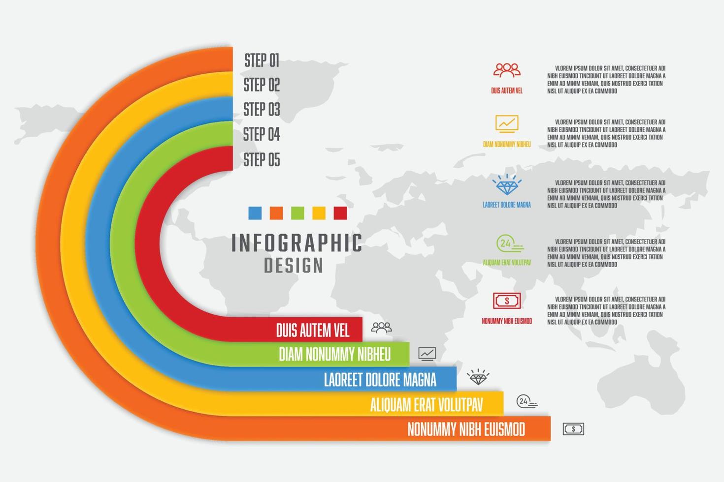 modello di infografica aziendale di presentazione vettoriale con 5 passaggi.