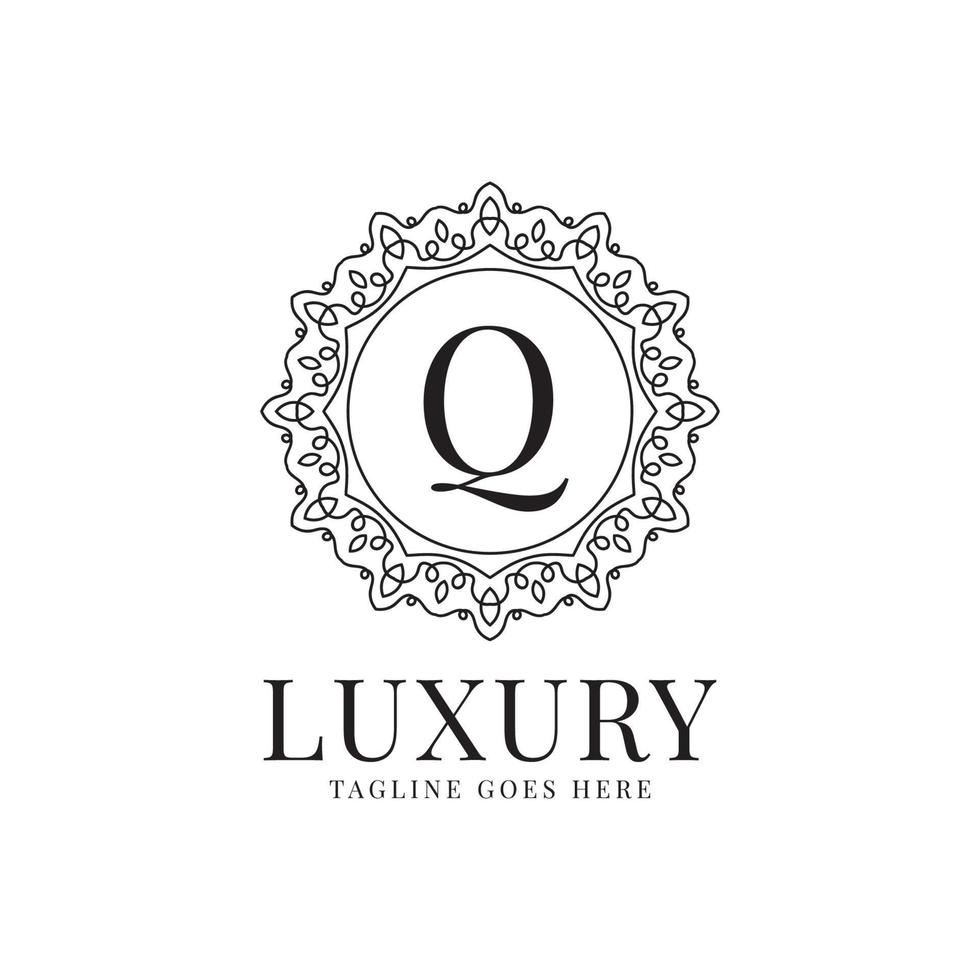 lettera q cerchio di lusso minimalista decorazione in pizzo logo design vettoriale