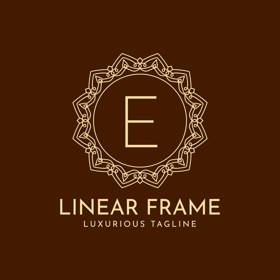 lettera e minimalista cerchio cornice lineare lusso decorazione logo design vettoriale