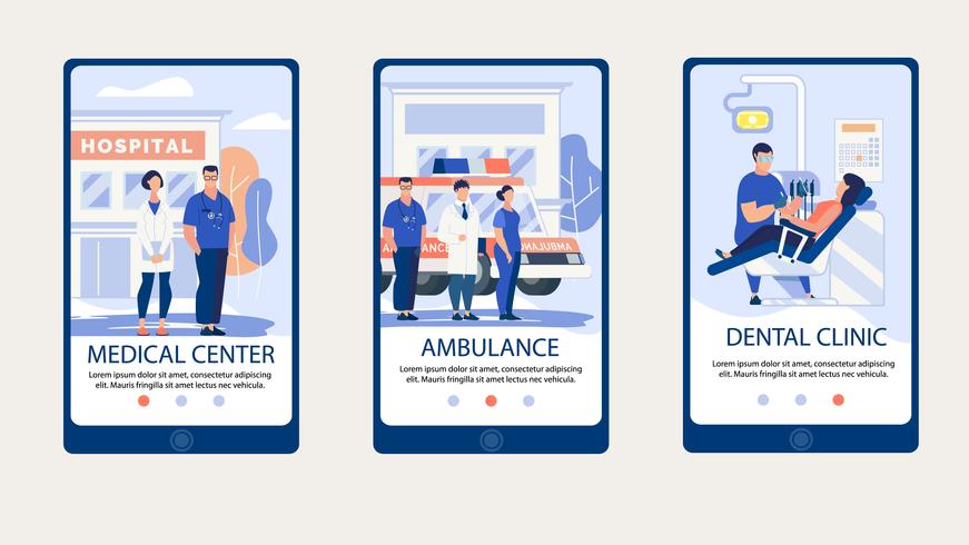 Pagina Web del centro medico sul set di smartphone vettore