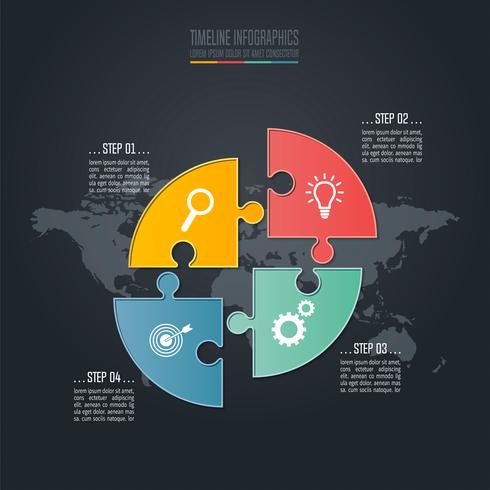 Concetto infographic di affari di cronologia di puzzle del cerchio con 4 opzioni. vettore