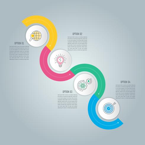 Wave infografica concetto di business design con 4 opzioni, parti o processi. vettore
