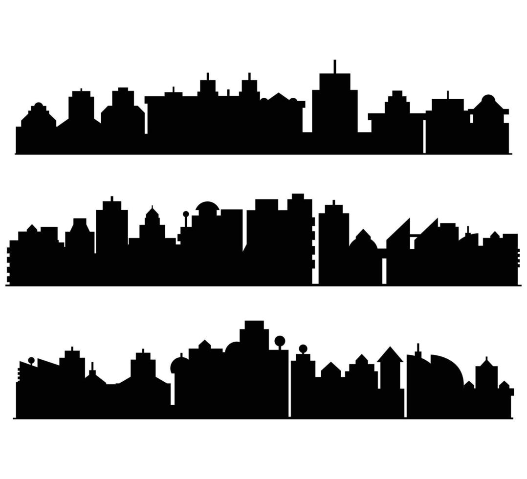 insieme dell'illustrazione dell'orizzonte della città della siluetta vettore