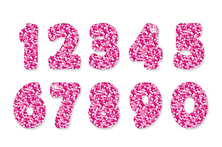 Numeri glitter rosa. Per feste e compleanni. vettore