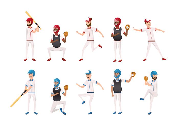 set di giocatori di baseball professionisti vettore