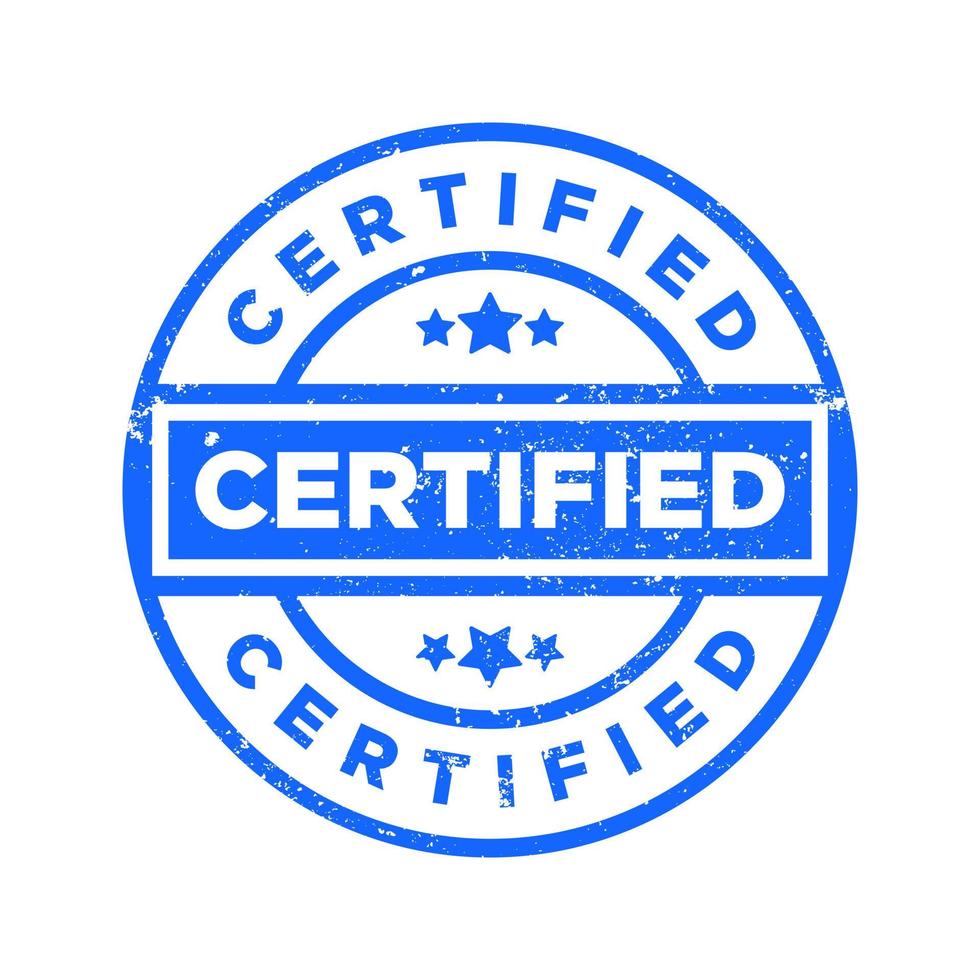 timbro certificato blu grunge. timbro certificato o illustrazione vettoriale dell'etichetta