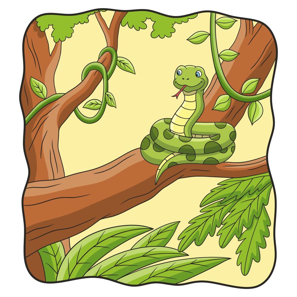 fumetto illustrazione il serpente è sull'albero vettore