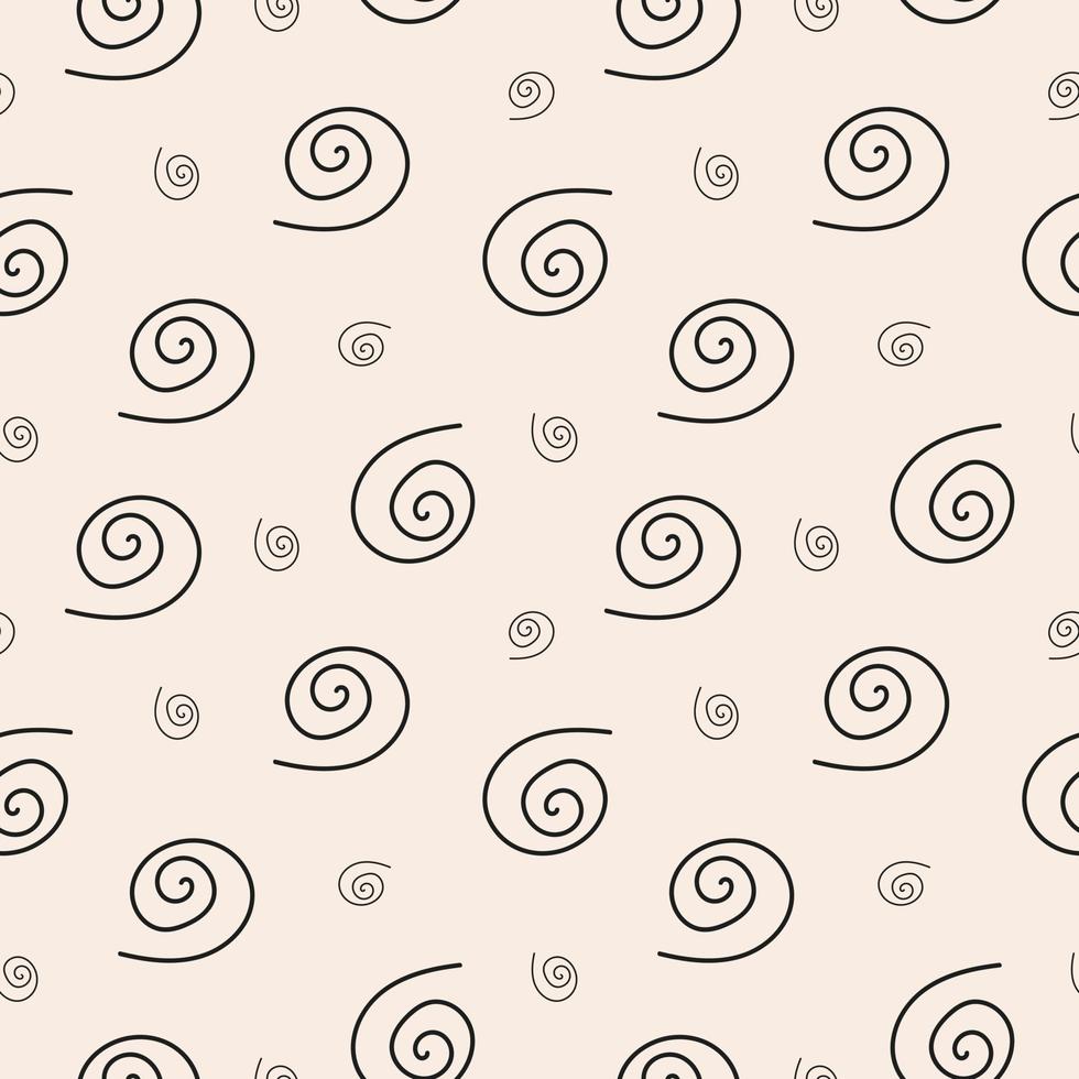 elegante motivo astratto senza cuciture con spirali lineari geometriche nere o riccioli su sfondo pastello. moderno disegno vettoriale doodle