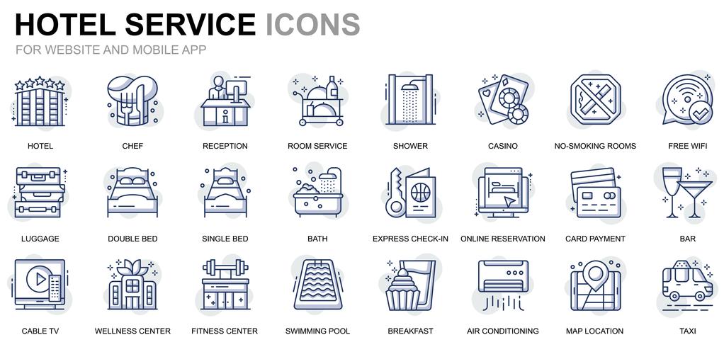 Icone della linea di servizi dell&#39;hotel vettore