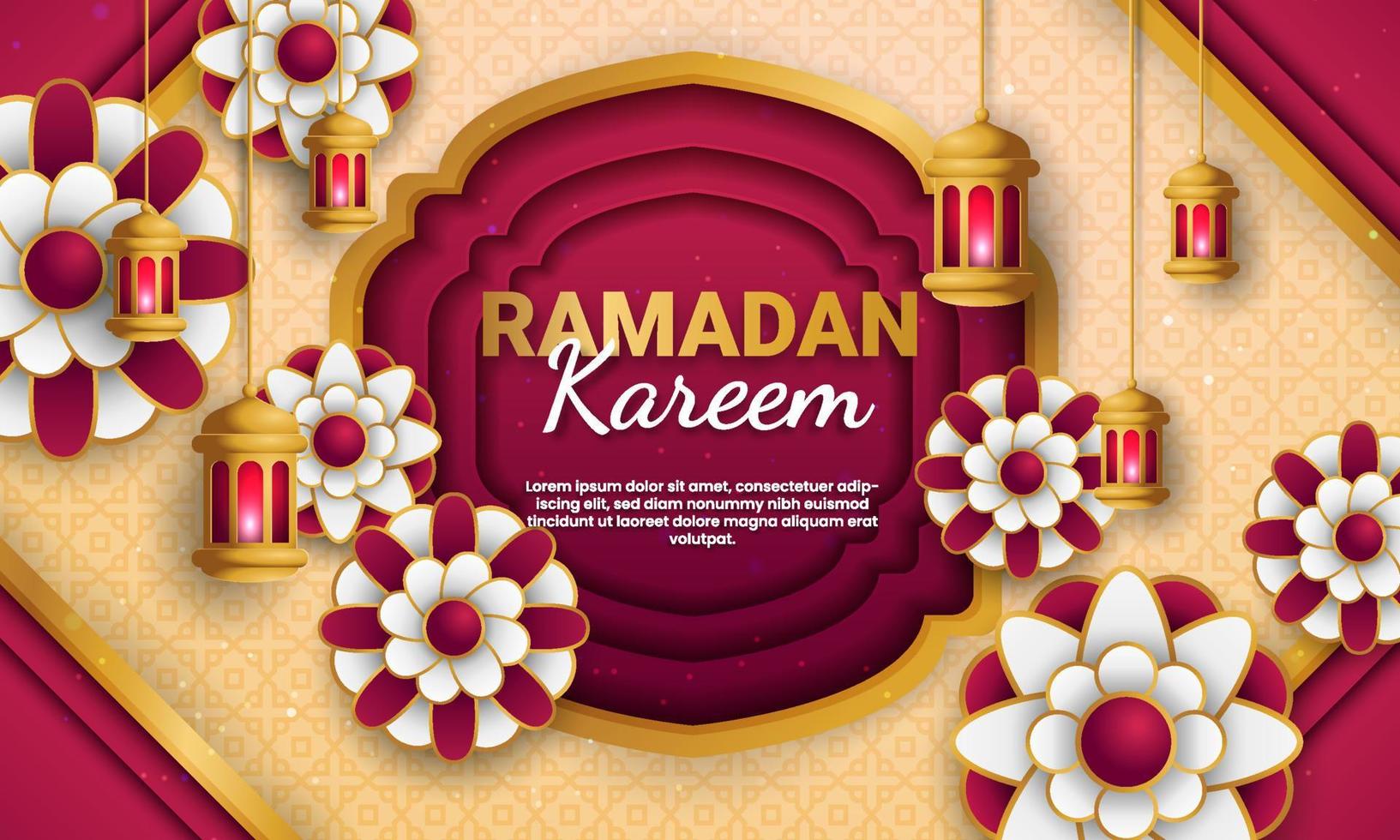 vettore di taglio di carta ramadan kareem. striscione o poster con lanterna e ornamento nuvola, adatto per celebrare eventi ramadan.