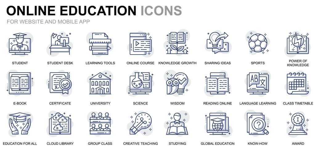 Icone di istruzione e conoscenza linea vettore