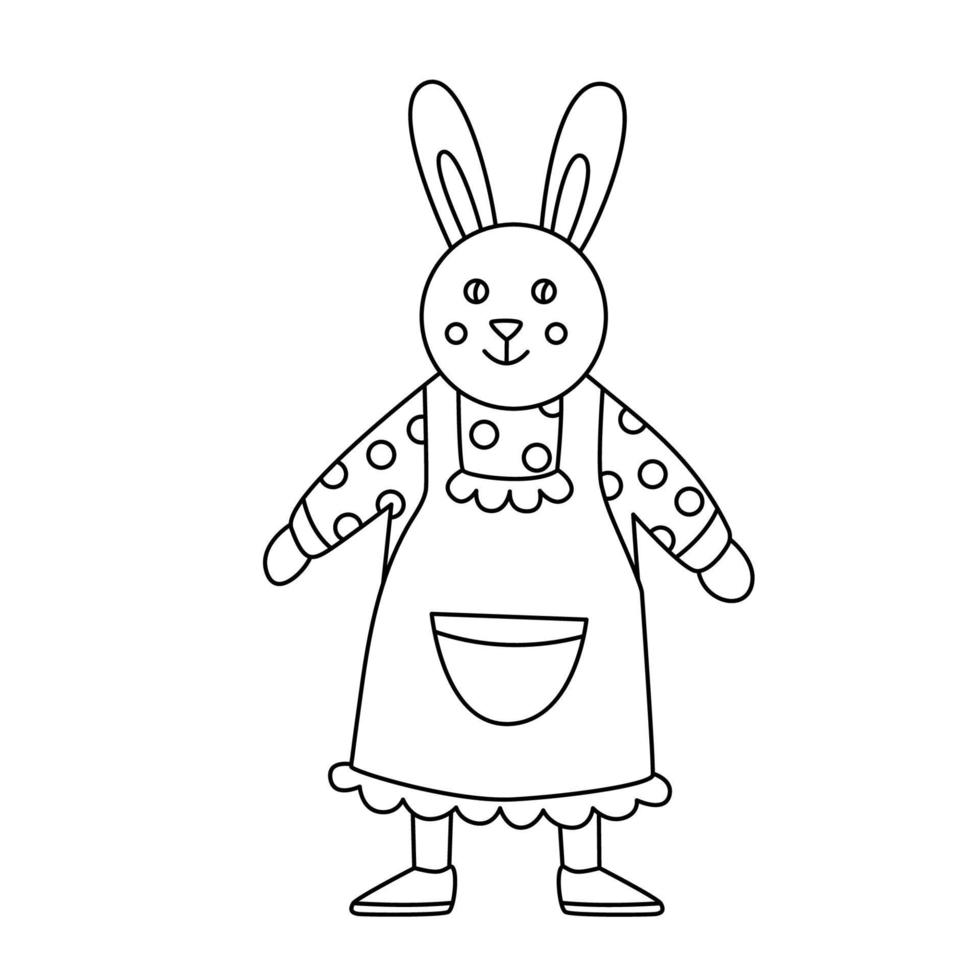 coniglietto divertente di pasqua o ragazza di coniglio. doodle disegnato a mano illustrazione vettoriale contorno nero. ottimo per biglietti di auguri, libri da colorare.