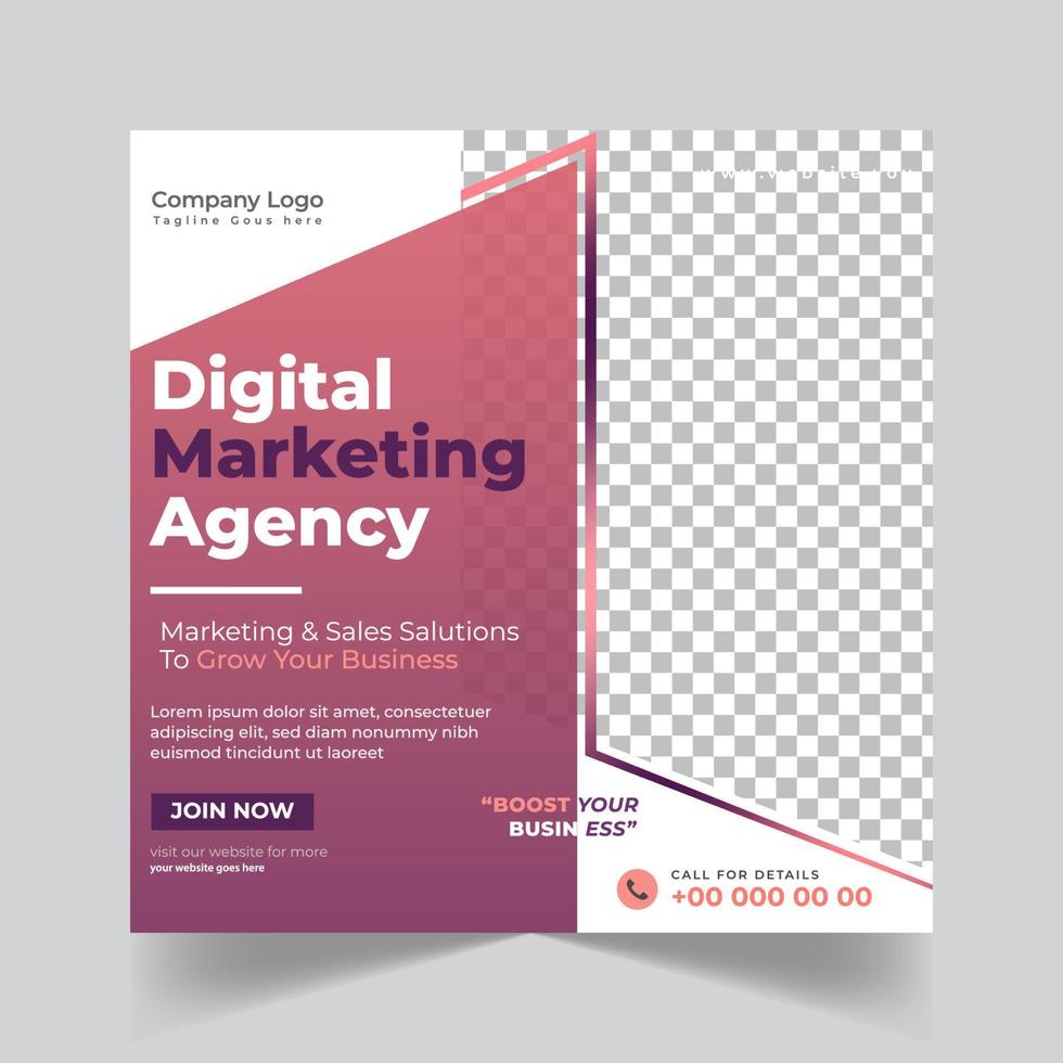 modello di post design per social media per agenzia di marketing digitale, aziendale, aziendale vettore
