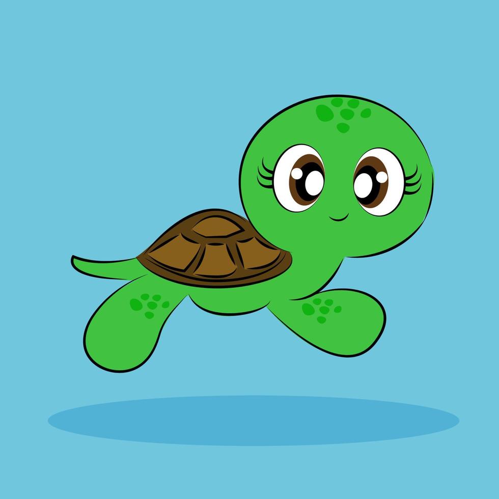 cartone animato tartaruga che nuota, simpatici e simpatici rettili, adorabili rettili marini e terrestri, stampa su tessuti, t-shirt o imballaggi, educativi per bambini vettore