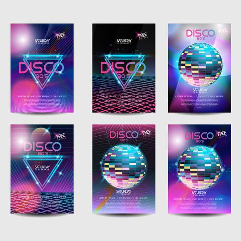 Set di poster retrò anni &#39;80 in stile discoteca vettore