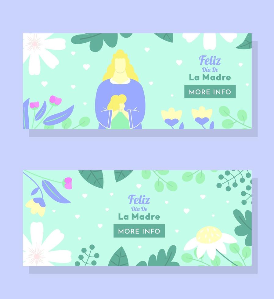 floreale feliz dia de la madre felice festa della mamma banner set disegno vettoriale illustrazione