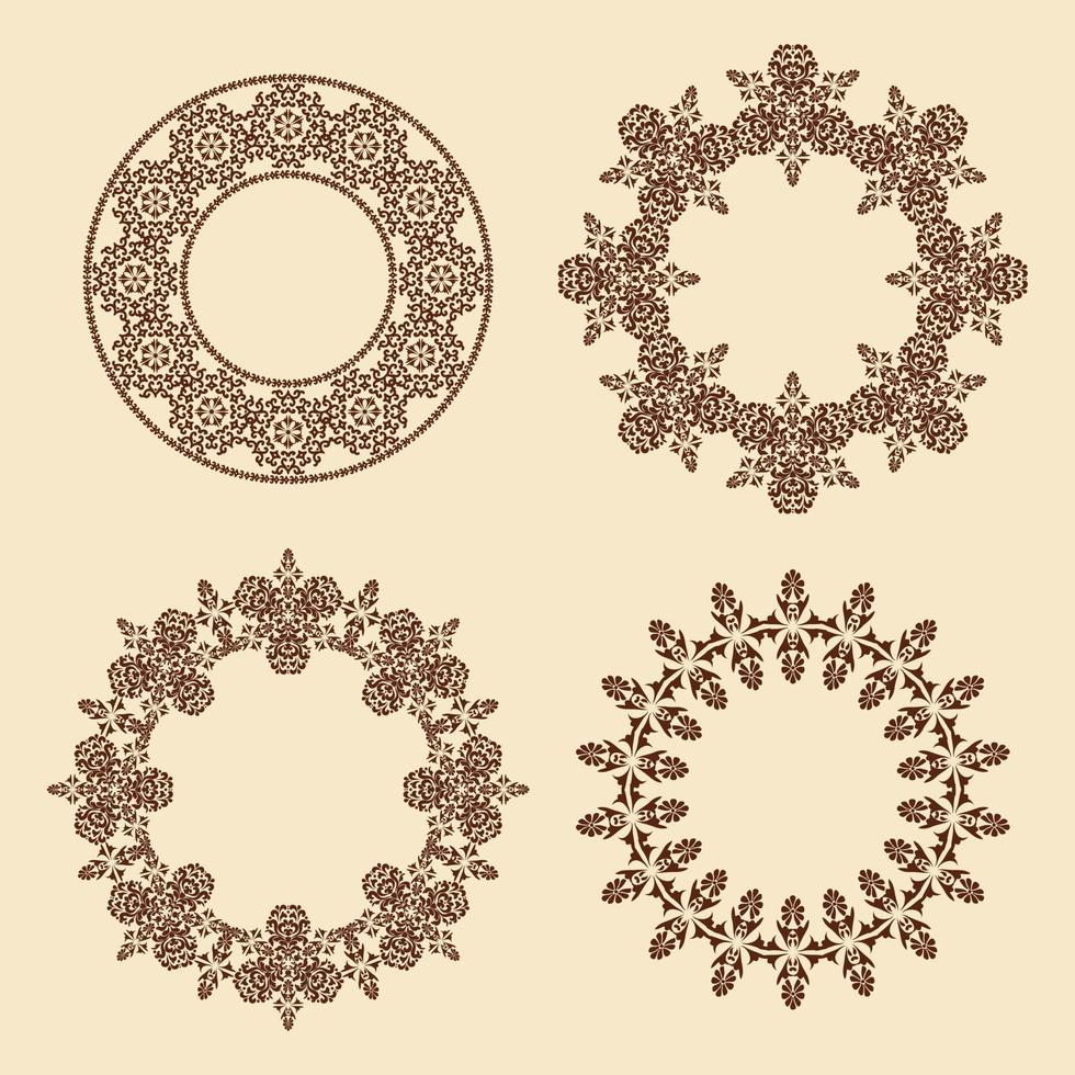 insieme di vettore degli ornamenti della struttura circolare. quattro bordi ornamentali ovali. cornice circolare.